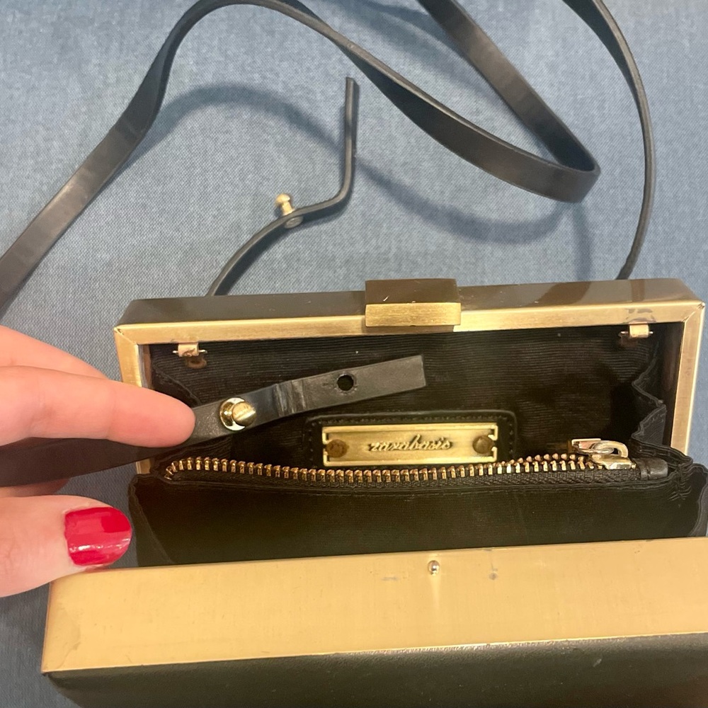 Zara Black and Gold Clutch or Crossbody Bag